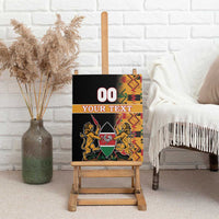 Black Kenya coat of arms canvas wall art with kente border and 'YOUR TEXT' banner