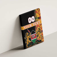 Kenya coat of arms canvas wall art in black with kente border, '00 YOUR TEXT'