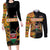 Custom Kenya Coat Of Arms Couples Matching Long Sleeve Bodycon Dress and Long Sleeve Button Shirt With Kente Patterns LT18