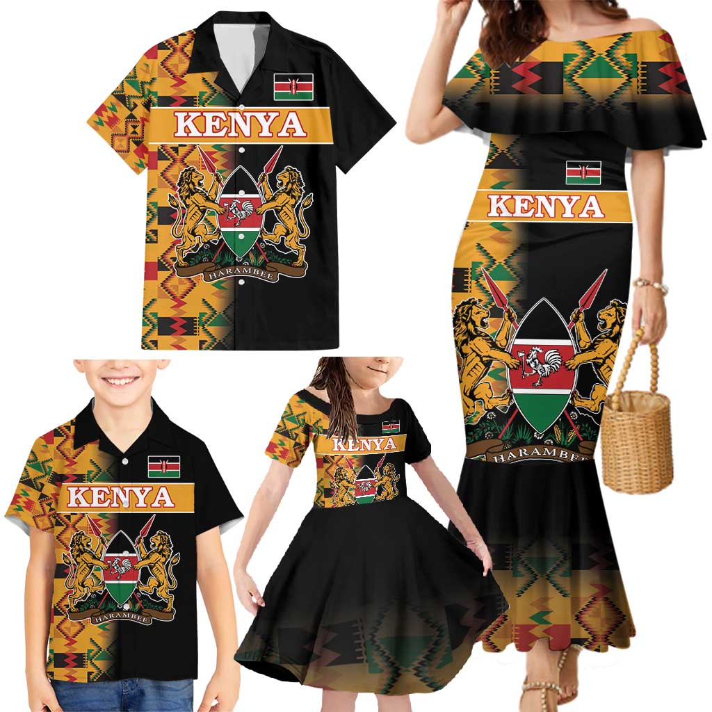 Custom Kenya Coat Of Arms Family Matching Mermaid Dress and Hawaiian Shirt With Kente Patterns LT18