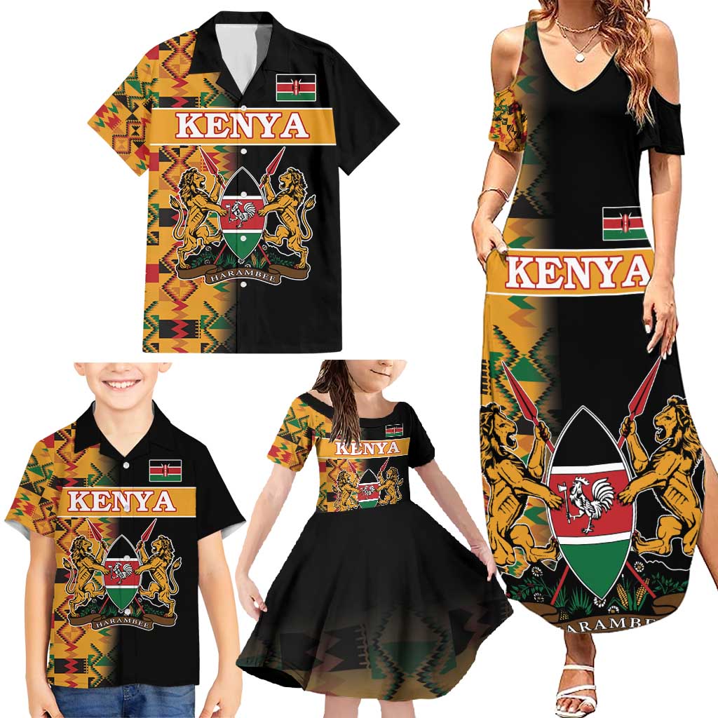 Custom Kenya Coat Of Arms Family Matching Summer Maxi Dress and Hawaiian Shirt With Kente Patterns LT18