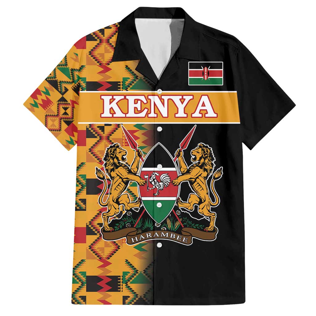 Custom Kenya Coat Of Arms Hawaiian Shirt With Kente Patterns LT18