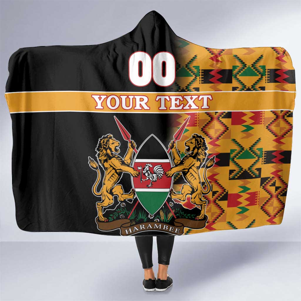 Custom Kenya Coat Of Arms Hooded Blanket With Kente Patterns