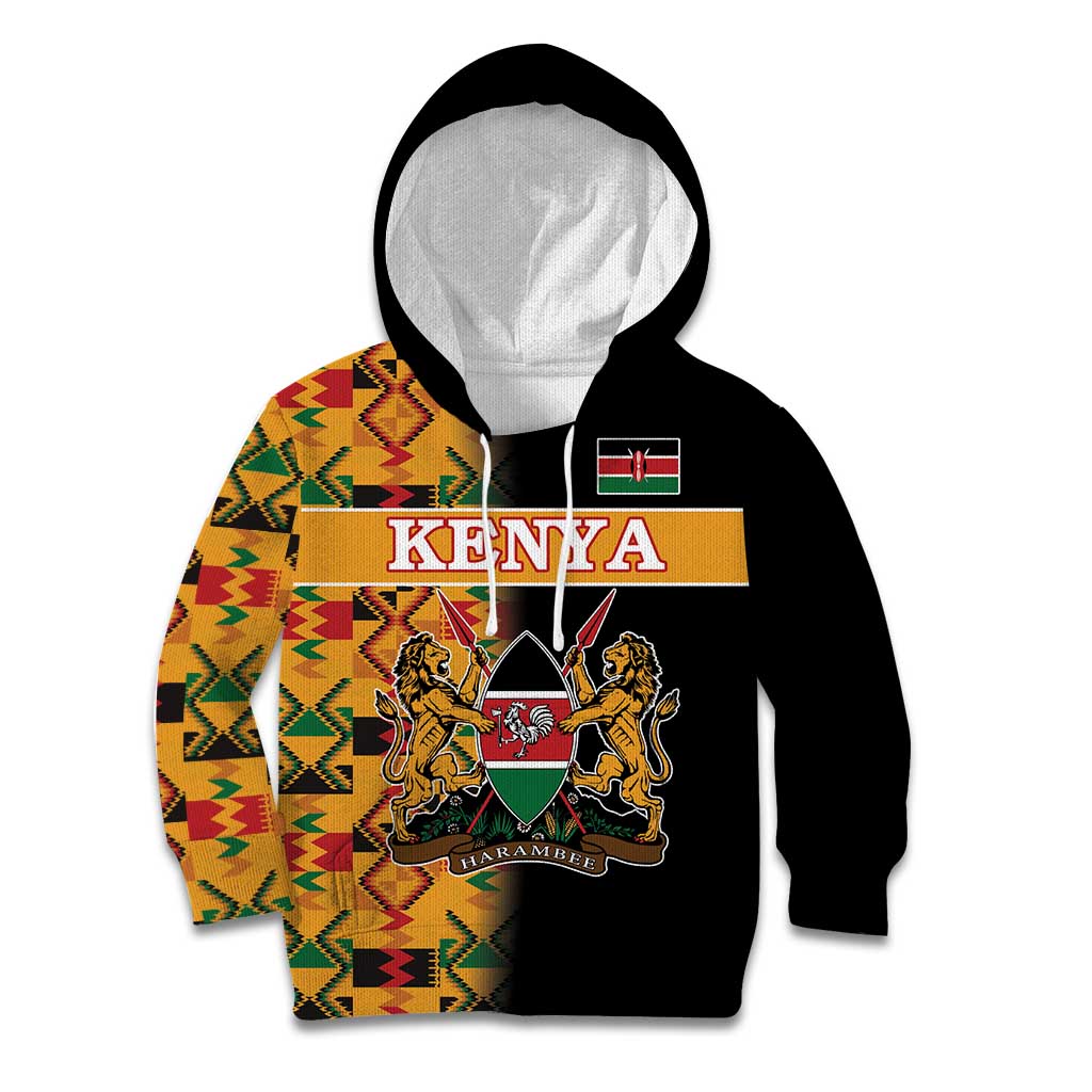 Custom Kenya Coat Of Arms Kid Hoodie With Kente Patterns LT18