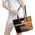 Custom Kenya Coat Of Arms Leather Tote Bag With Kente Patterns