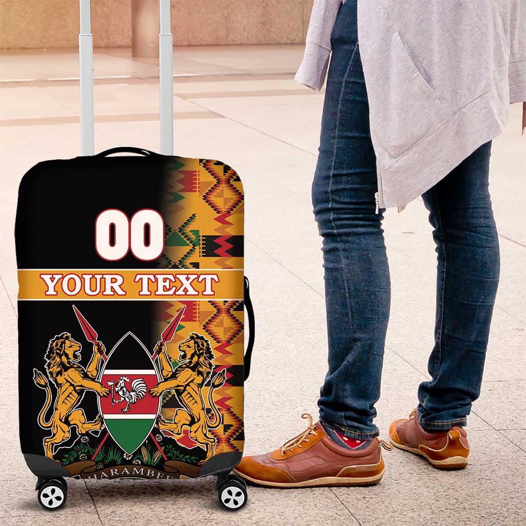 Custom Kenya Coat Of Arms Luggage Cover With Kente Patterns