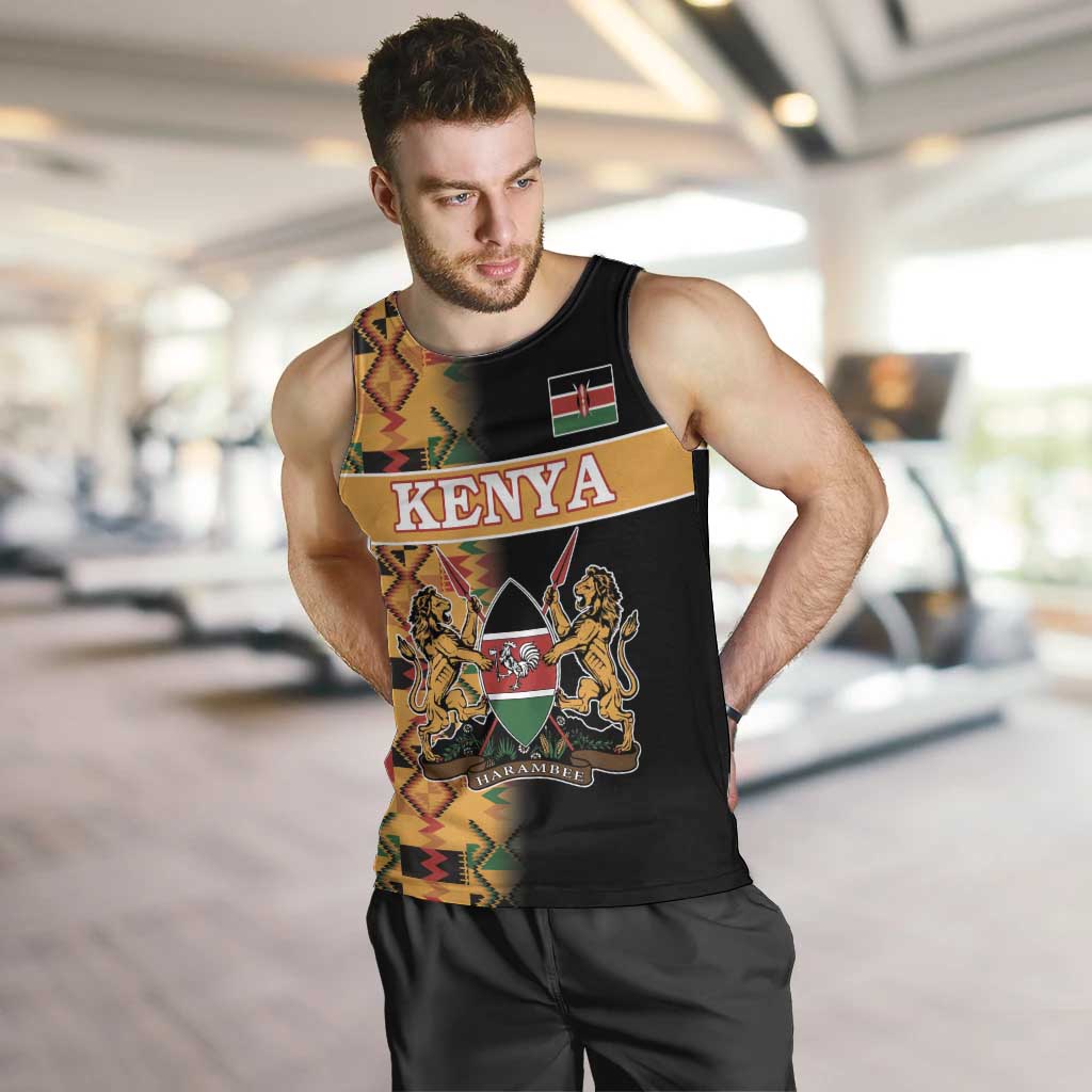 Custom Kenya Coat Of Arms Men Tank Top With Kente Patterns LT18