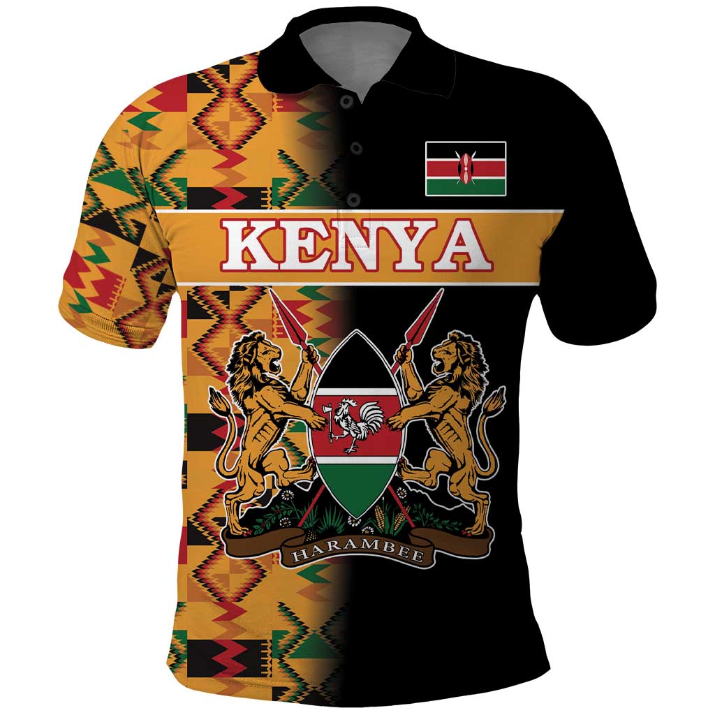 Custom Kenya Coat Of Arms Polo Shirt With Kente Patterns LT18