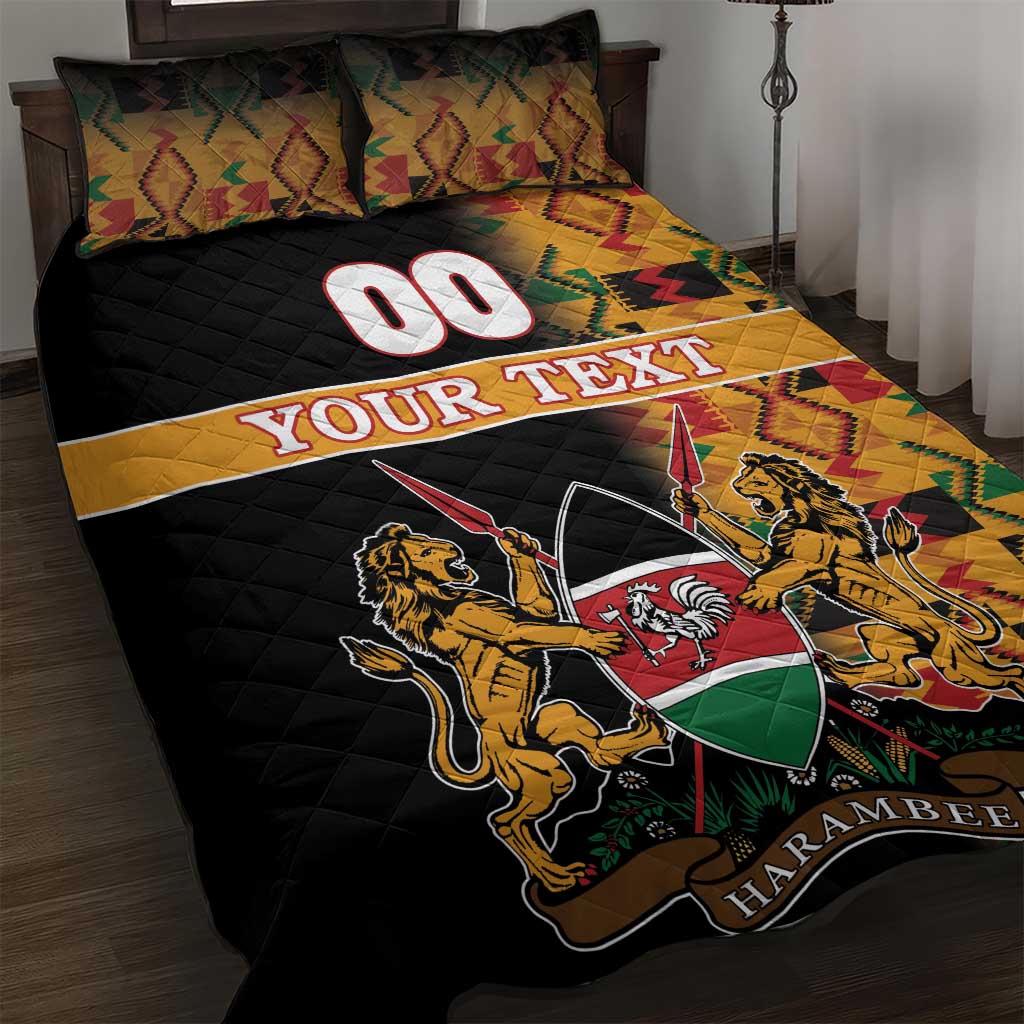 Custom Kenya Coat Of Arms Quilt Bed Set With Kente Patterns