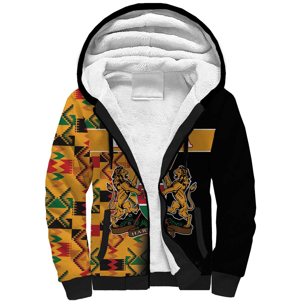 Custom Kenya Coat Of Arms Sherpa Hoodie With Kente Patterns LT18