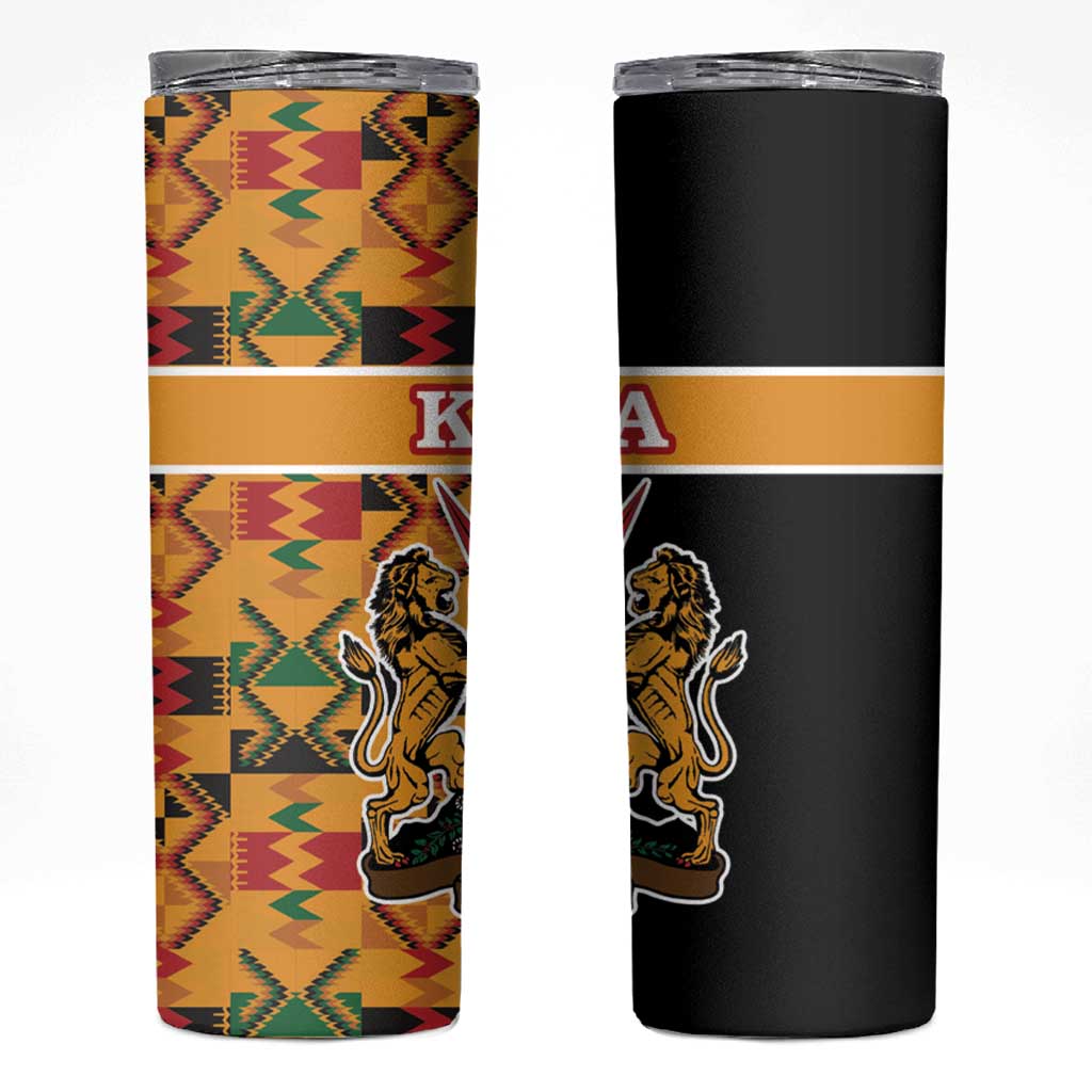 Kenya Coat Of Arms Skinny Tumbler With Kente Patterns