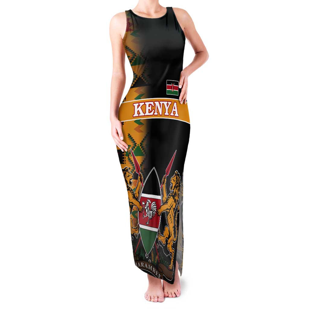 Custom Kenya Coat Of Arms Tank Maxi Dress With Kente Patterns LT18