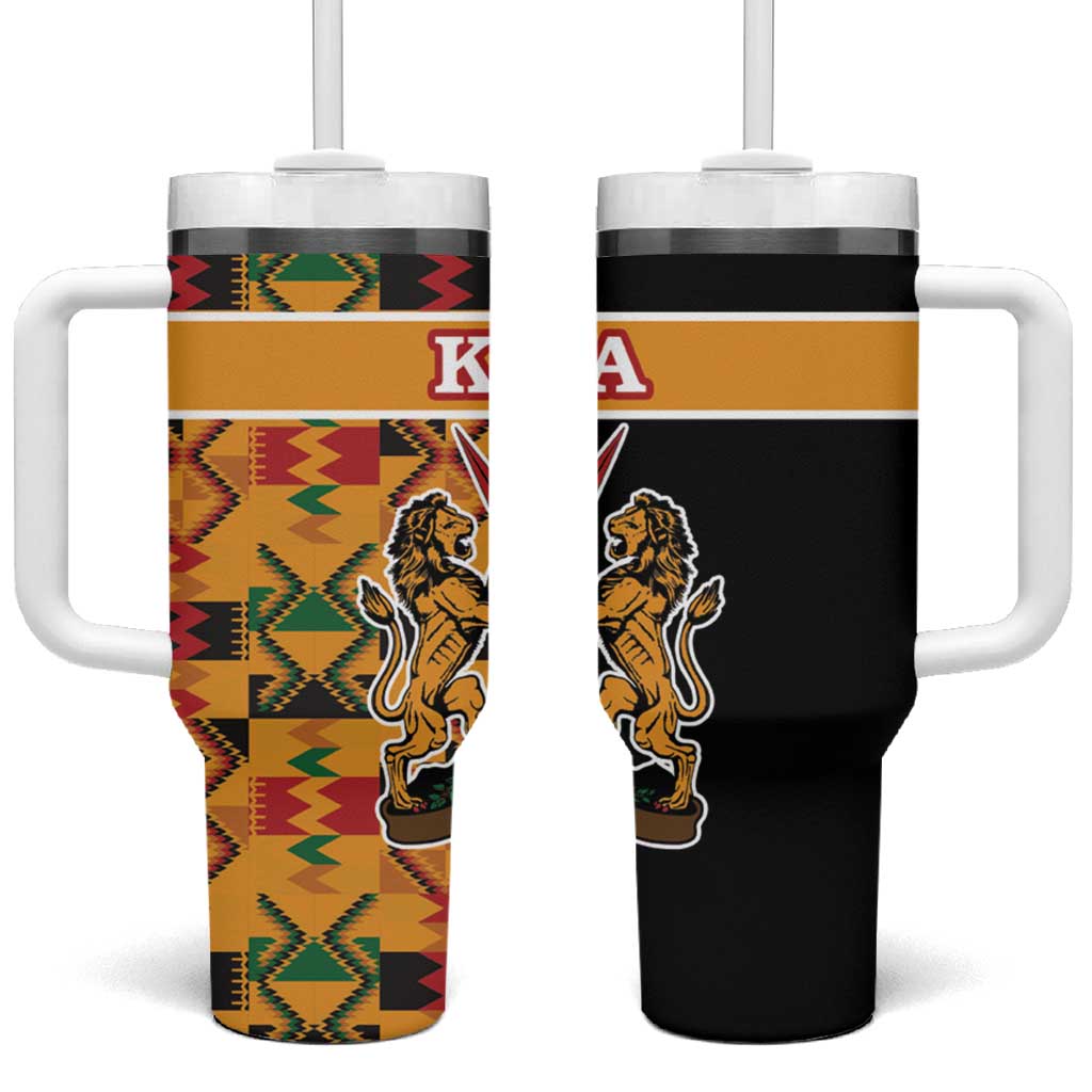 Kenya Coat Of Arms Tumbler With Handle With Kente Patterns