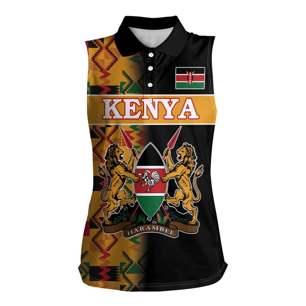 Custom Kenya Coat Of Arms Women Sleeveless Polo Shirt With Kente Patterns LT18