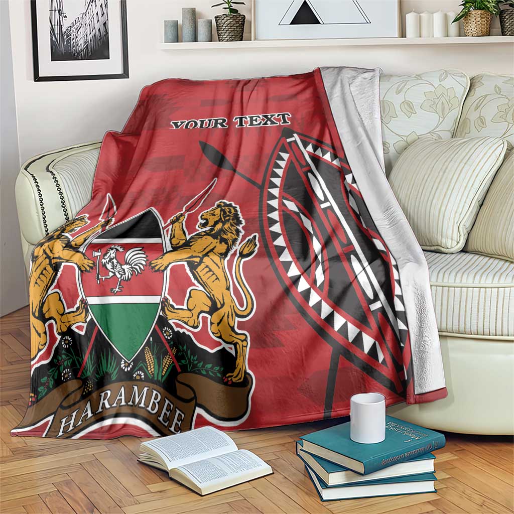Red Kenya coat of arms blanket with 'YOUR TEXT' and Harambe shield graphic