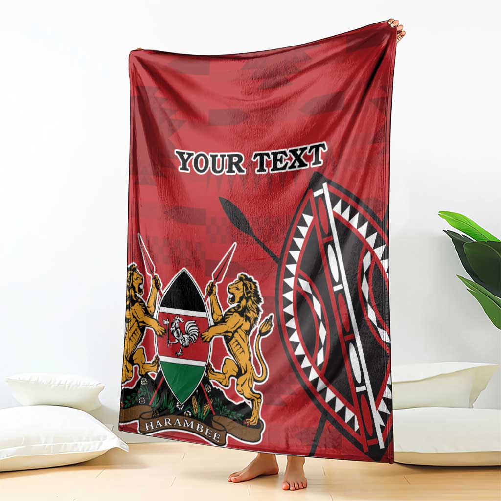 Red Kenya coat of arms blanket draped upright with 'YOUR TEXT' and Harambe shield