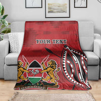 Red Kenya coat of arms blanket on sofa with 'YOUR TEXT' and Harambe shield