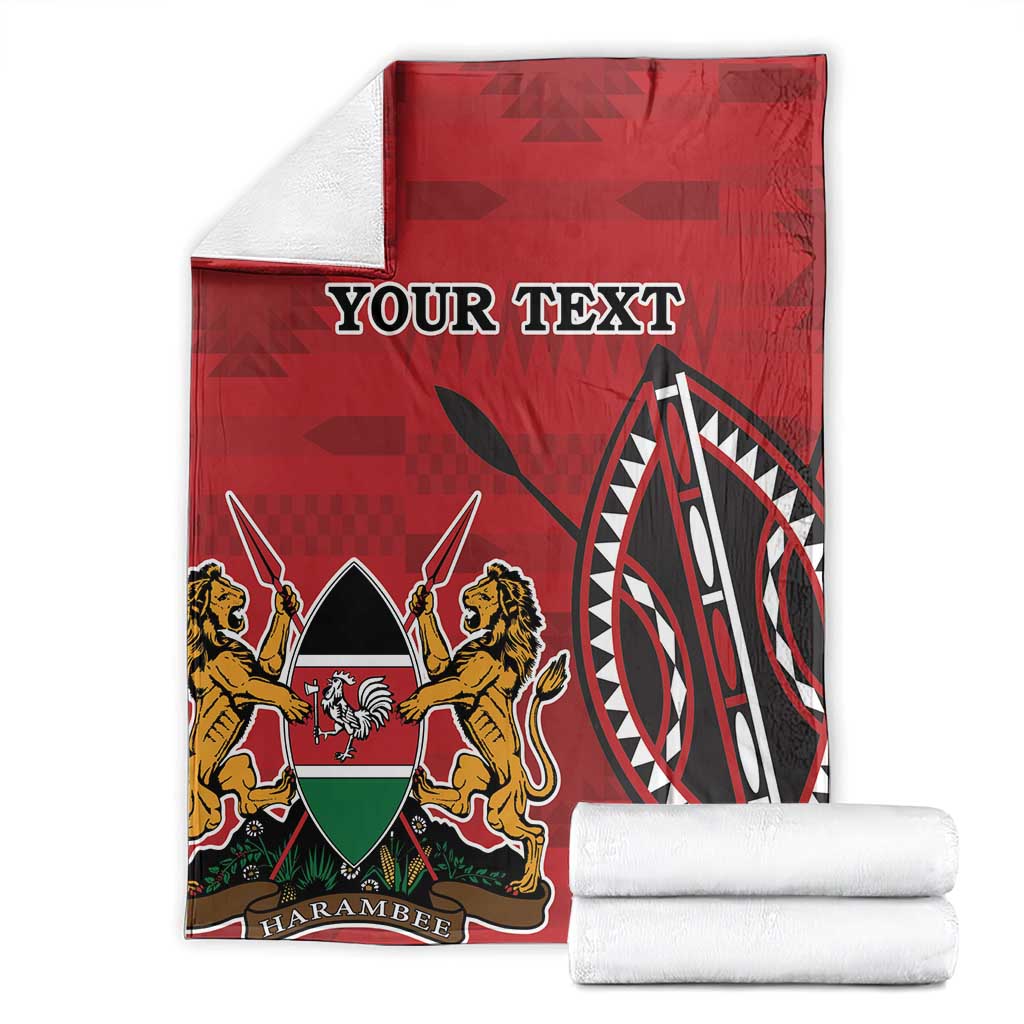 Red Kenya coat of arms blanket folded with 'YOUR TEXT' and Harambe shield graphic