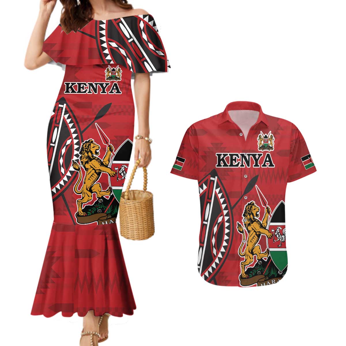 Personalized Kenya Coat Of Arms Couples Matching Mermaid Dress and Hawaiian Shirt Ethnic Seamless Pattern