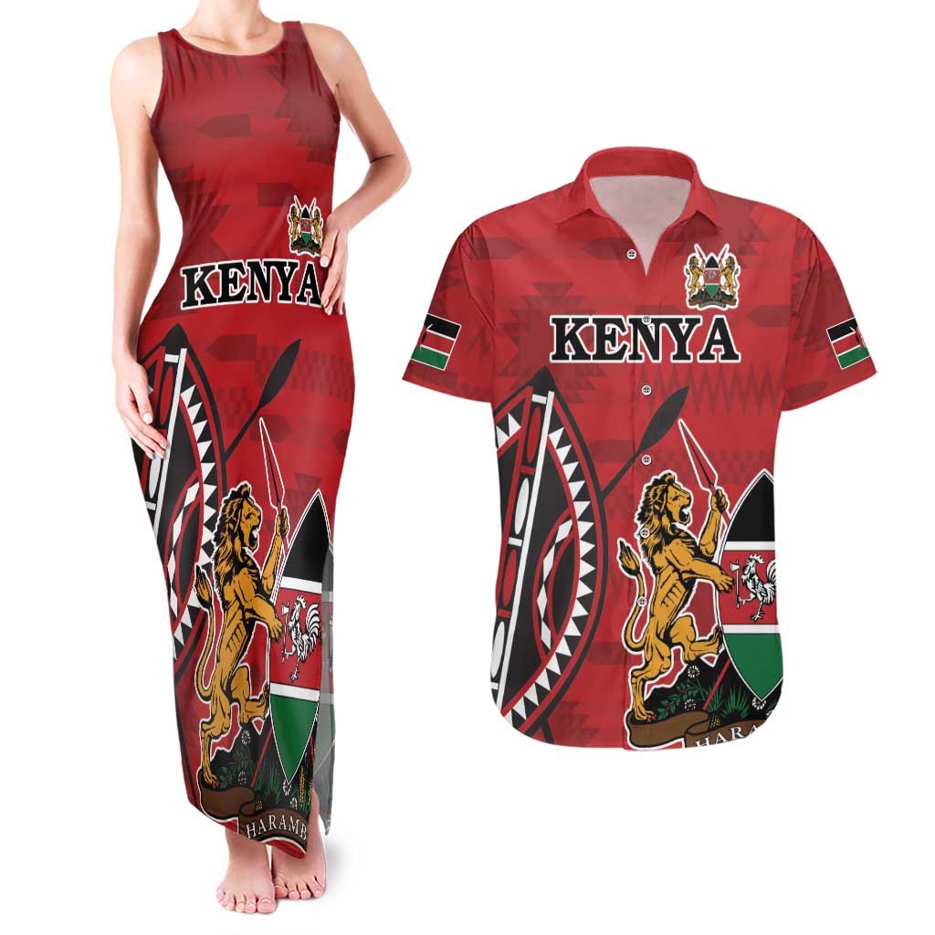 Personalized Kenya Coat Of Arms Couples Matching Tank Maxi Dress and Hawaiian Shirt Ethnic Seamless Pattern