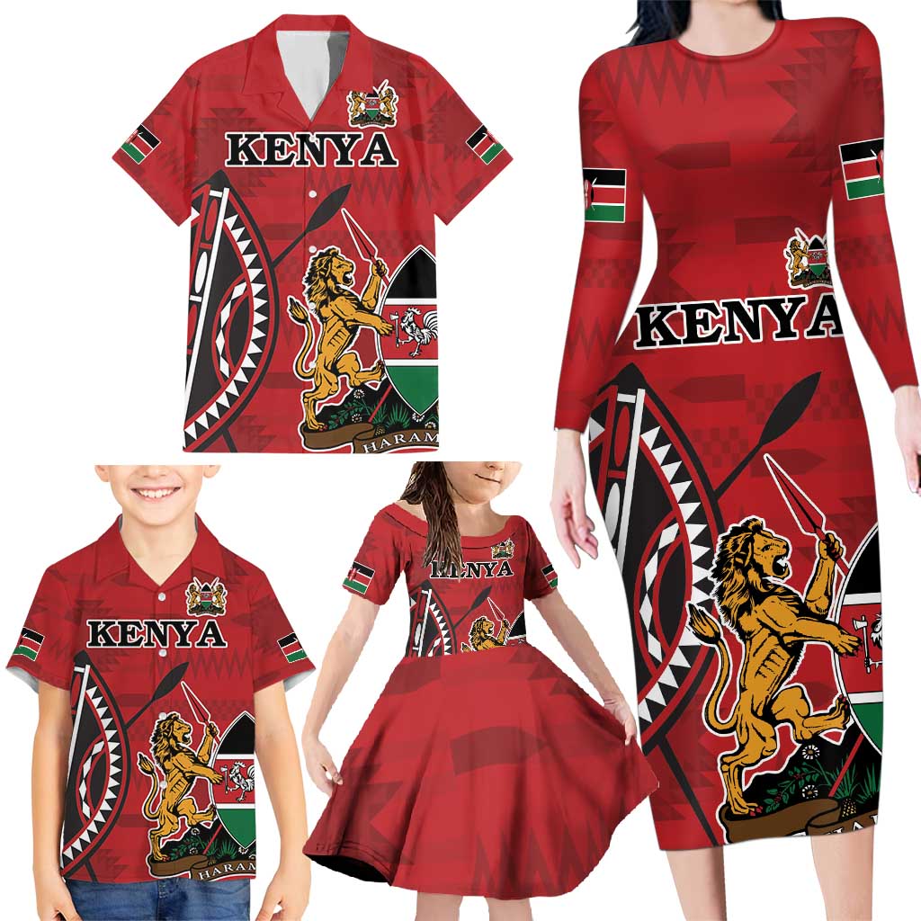 Personalized Kenya Coat Of Arms Family Matching Long Sleeve Bodycon Dress and Hawaiian Shirt Ethnic Seamless Pattern