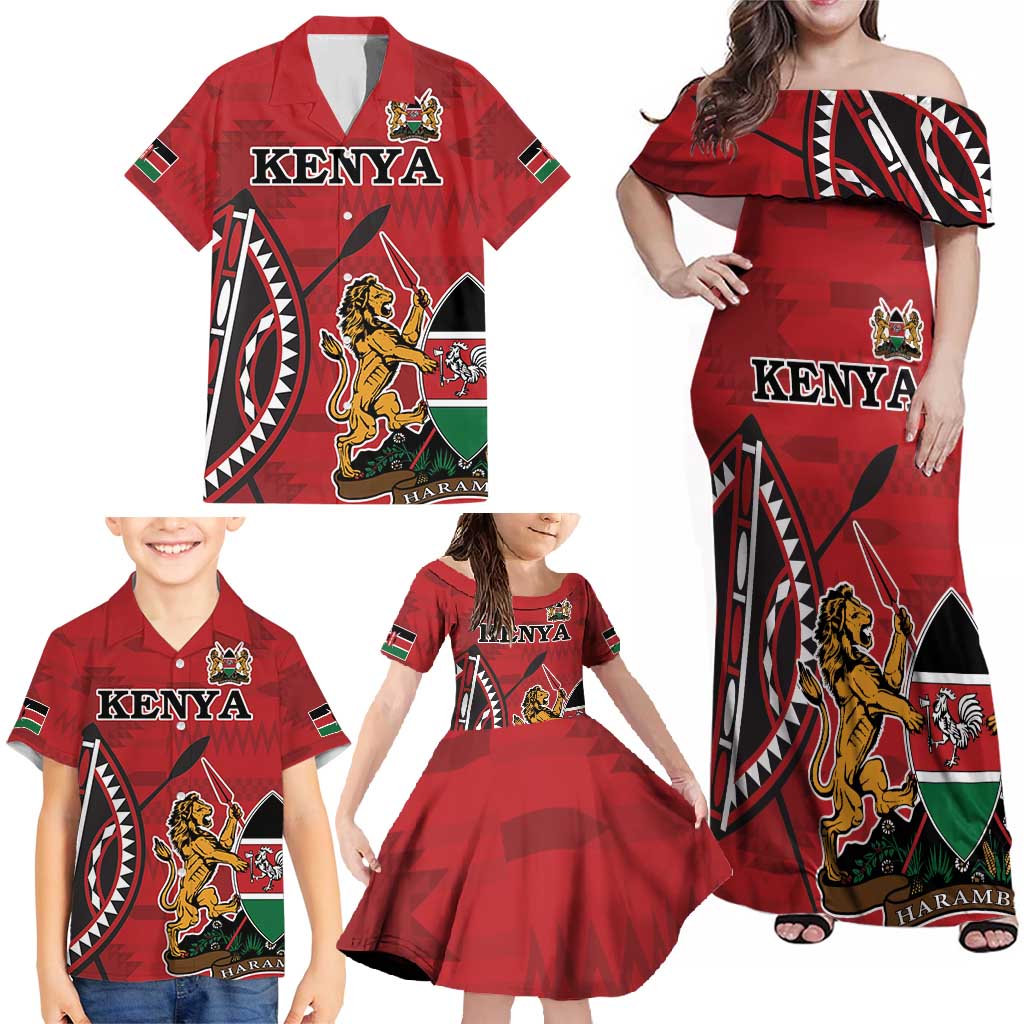 Personalized Kenya Coat Of Arms Family Matching Off Shoulder Maxi Dress and Hawaiian Shirt Ethnic Seamless Pattern