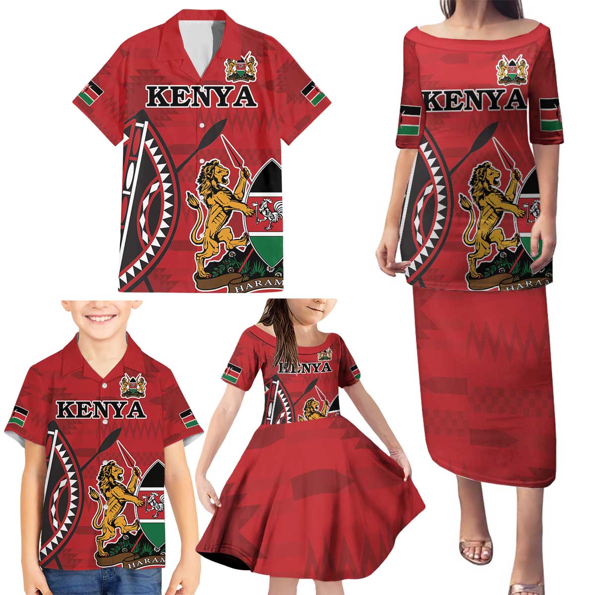 Personalized Kenya Coat Of Arms Family Matching Puletasi and Hawaiian Shirt Ethnic Seamless Pattern