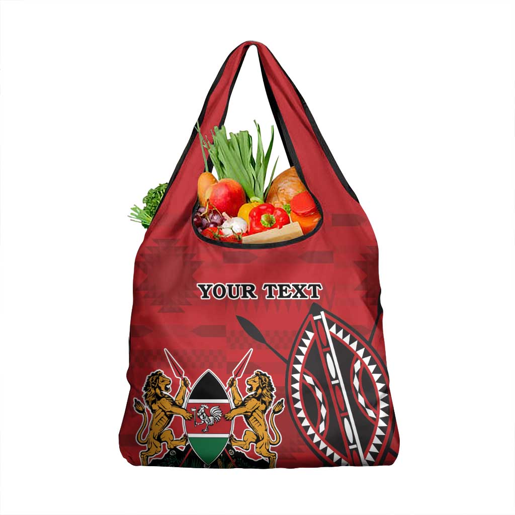 Personalized Kenya Coat Of Arms Grocery Bag Ethnic Seamless Pattern