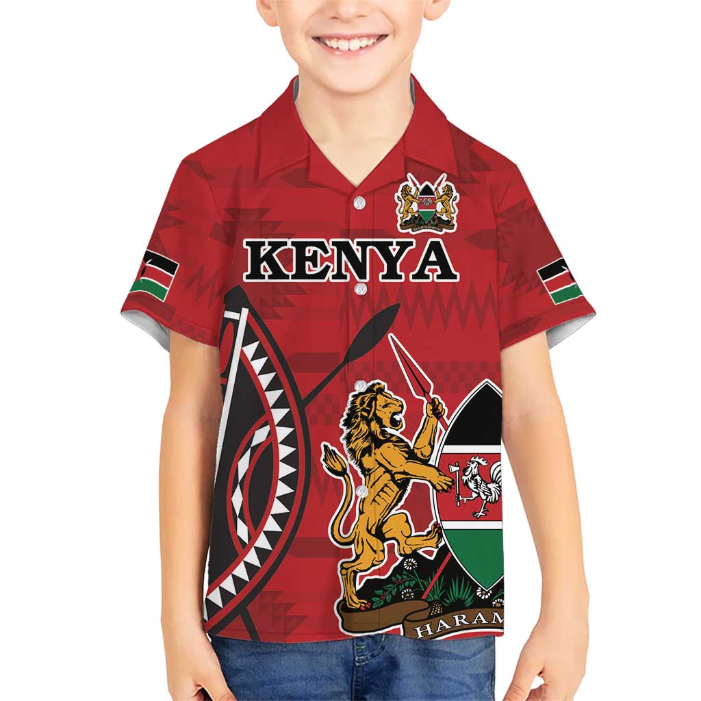 Personalized Kenya Coat Of Arms Kid Hawaiian Shirt Ethnic Seamless Pattern