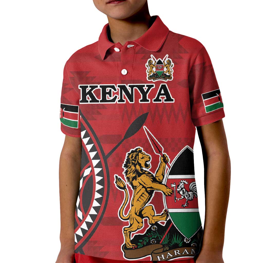 Personalized Kenya Coat Of Arms Kid Polo Shirt Ethnic Seamless Pattern