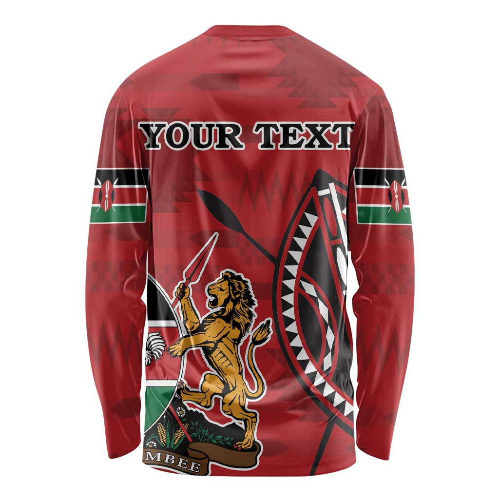 Red long-sleeve shirt with YOUR TEXT back and lion coat of arms, flags