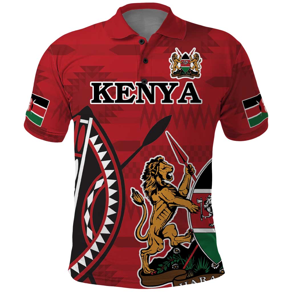 Personalized Kenya Coat Of Arms Polo Shirt Ethnic Seamless Pattern