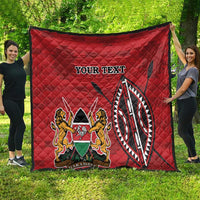 Red quilt with quilted texture, Kenya coat of arms emblem and “YOUR TEXT” text design