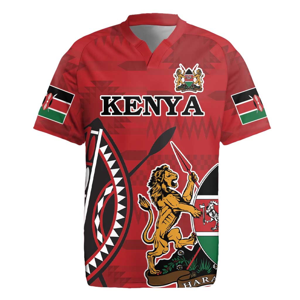 Personalized Kenya Coat Of Arms Rugby Jersey Ethnic Seamless Pattern