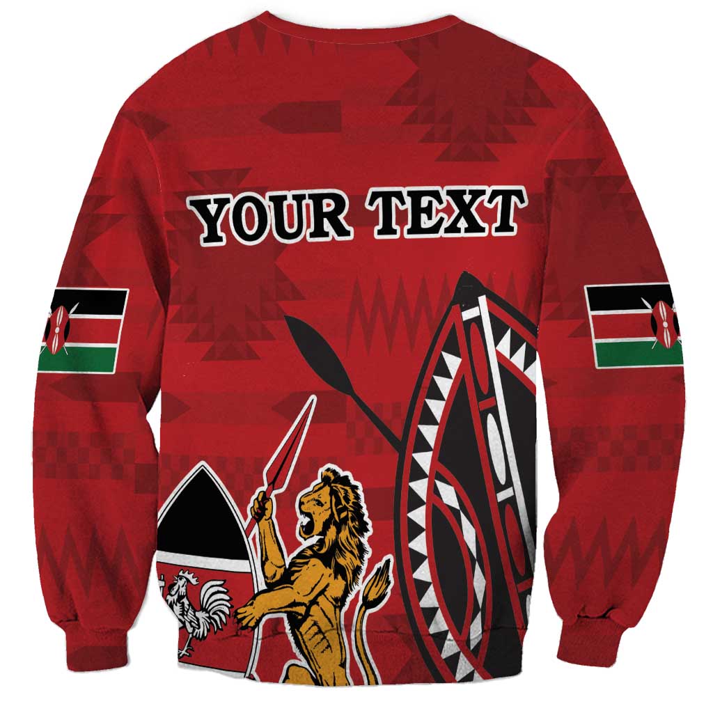 Red crewneck sweatshirt with YOUR TEXT and lion over surfboard print