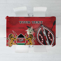 Red tablecloth with blank 'YOUR TEXT' area and Kenya coat-of-arms illustration