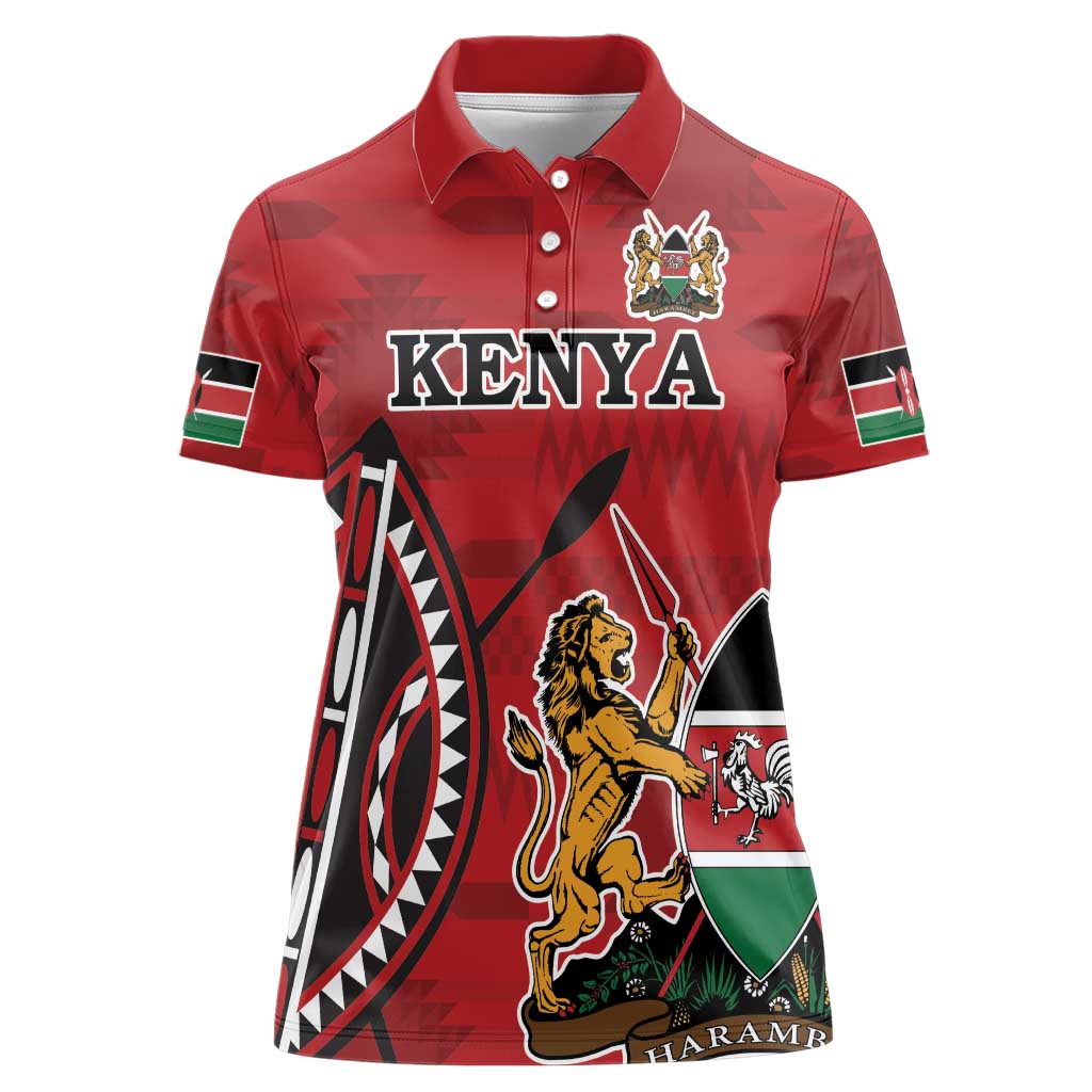 Personalized Kenya Coat Of Arms Women Polo Shirt Ethnic Seamless Pattern