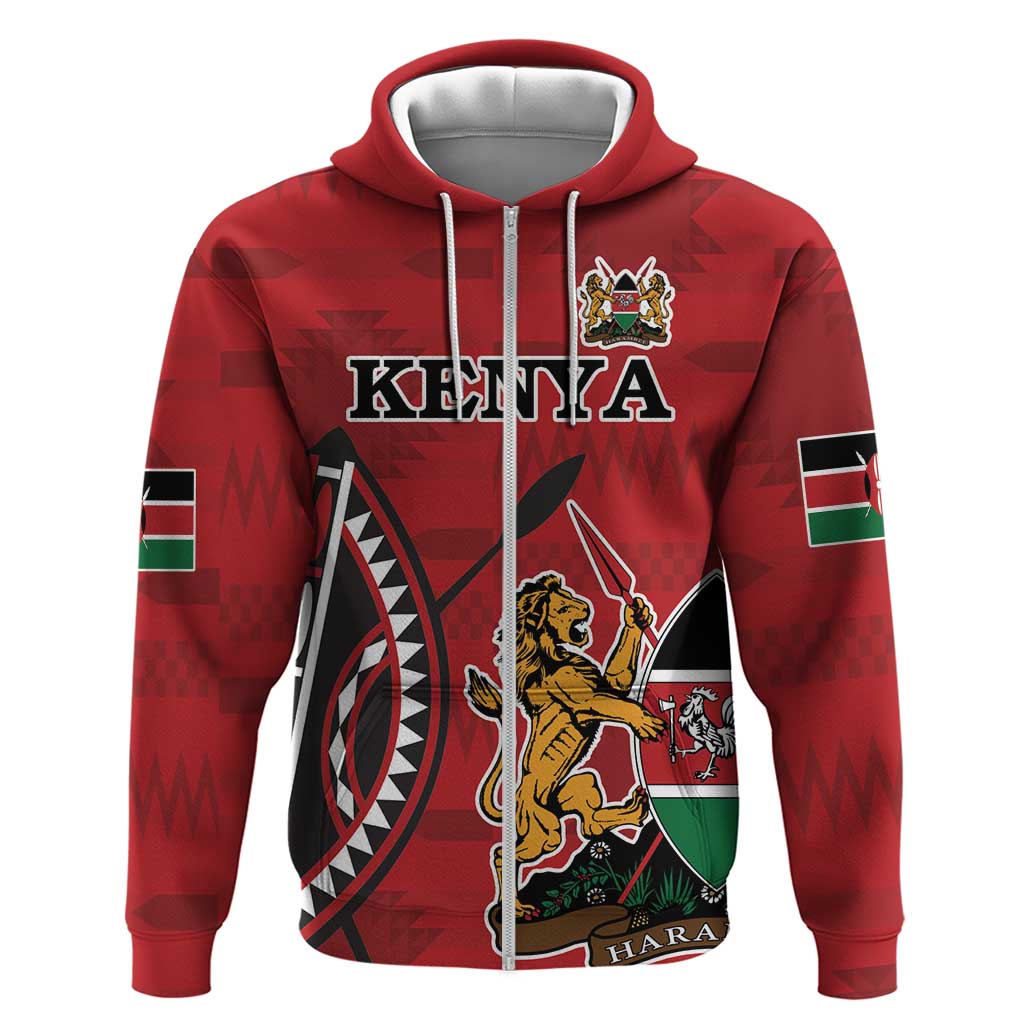 Personalized Kenya Coat Of Arms Zip Hoodie Ethnic Seamless Pattern