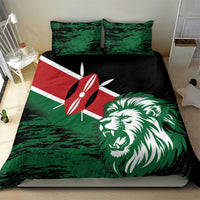 Green lion head bedding set with flag emblem on duvet and two front pillowcases
