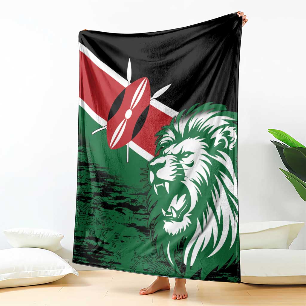 Green lion head blanket with flag-style lion and red-white emblem on black
