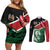 Kenya Lion Head Couples Matching Off Shoulder Short Dress and Long Sleeve Button Shirt Flag Style