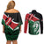 Kenya Lion Head Couples Matching Off Shoulder Short Dress and Long Sleeve Button Shirt Flag Style