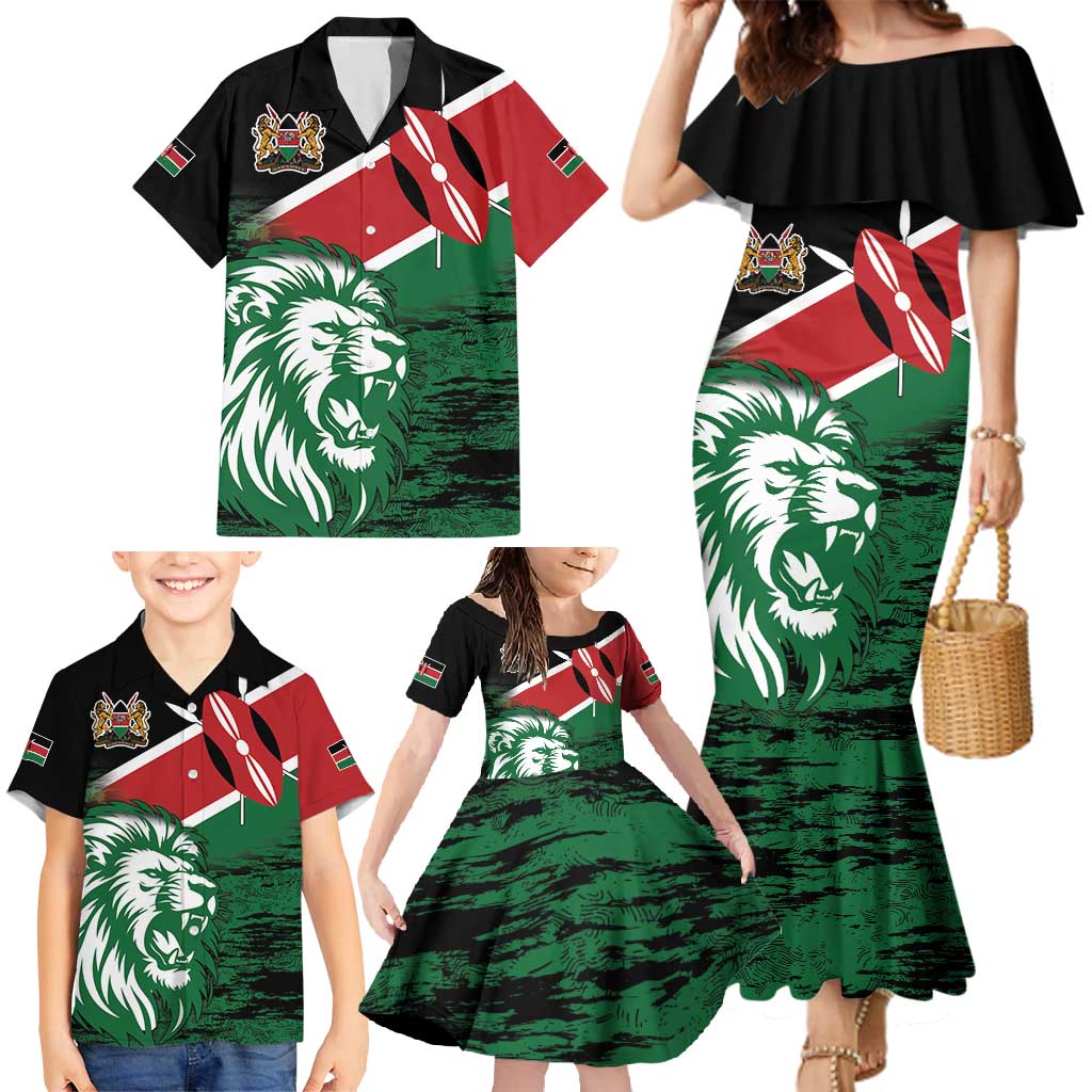 Kenya Lion Head Family Matching Mermaid Dress and Hawaiian Shirt Flag Style