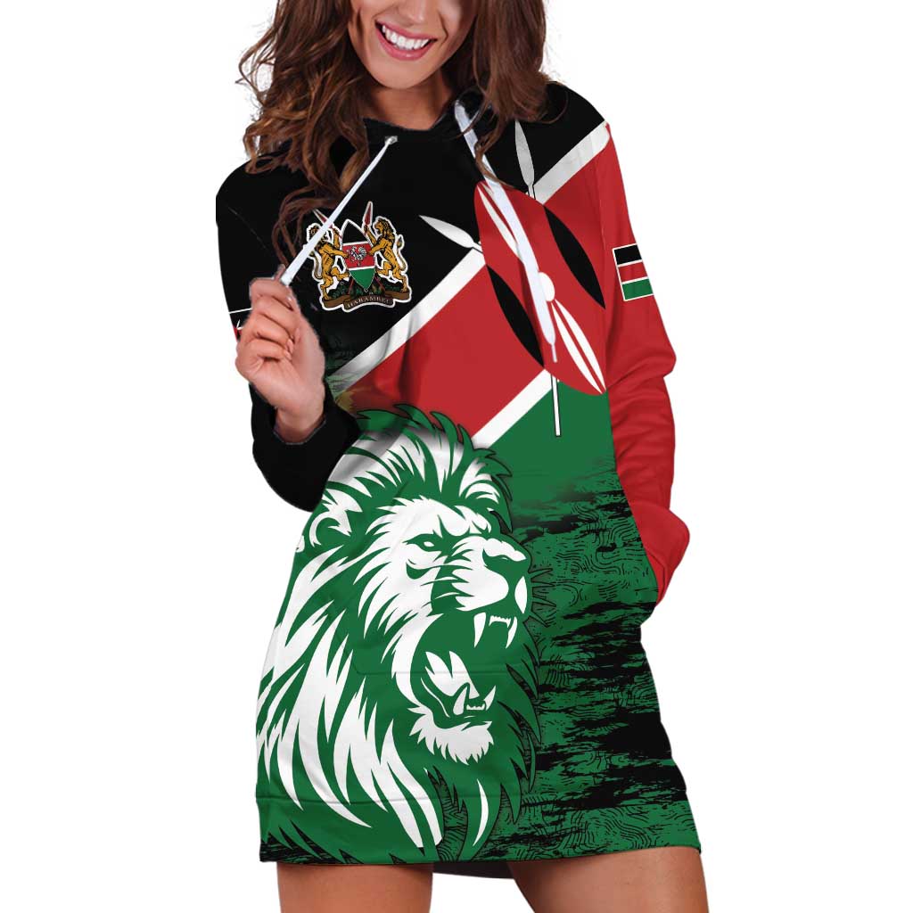 Kenya Lion Head Hoodie Dress Flag Style