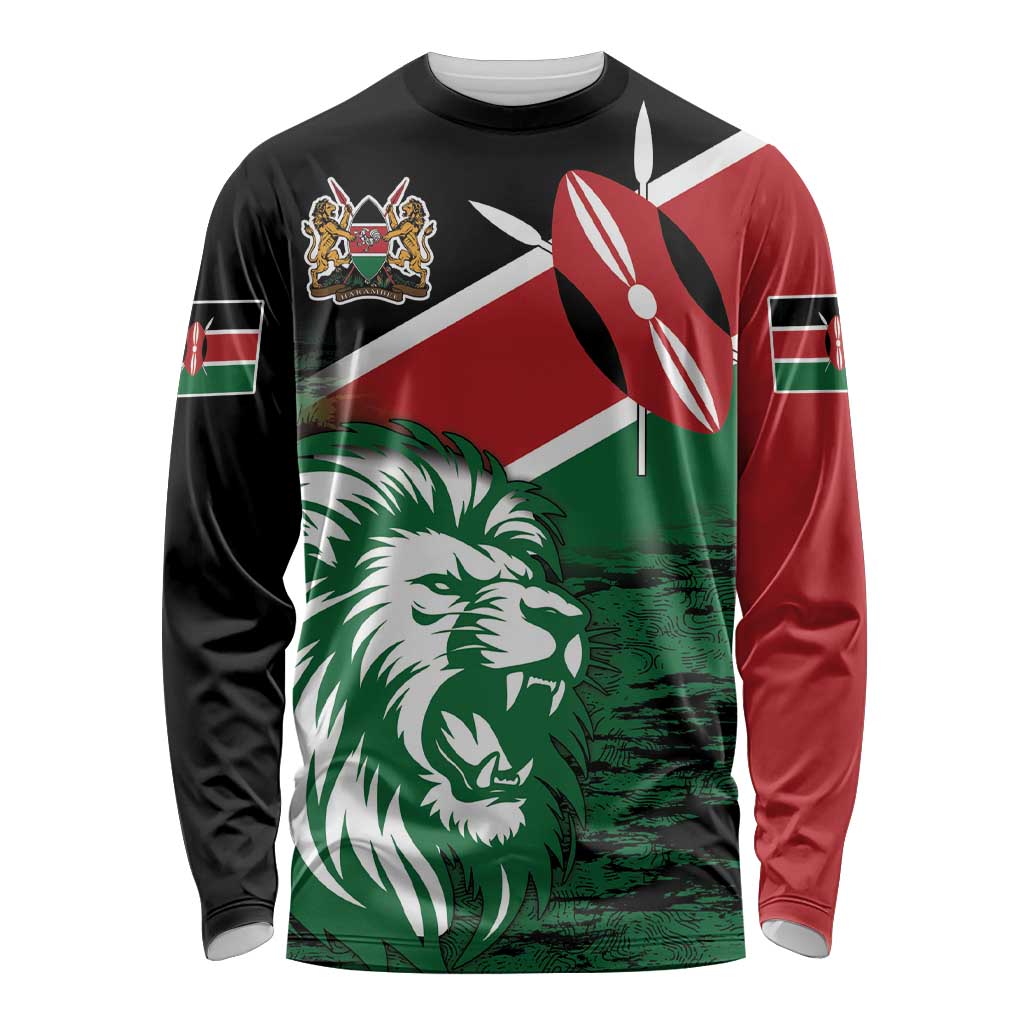 Kenya Lion Head Long Sleeve Shirt Flag Style