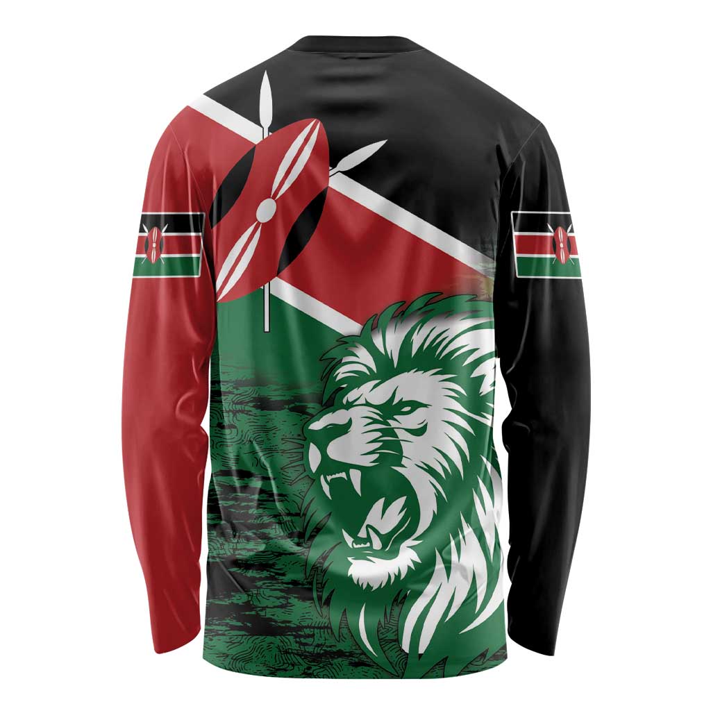 Unisex long-sleeve shirt with large lion face graphic, Kenya-flag colors on black