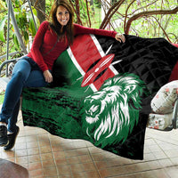 Quilted throw blanket with Kenya flag design and roaring lion head artwork.