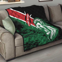 Quilted sofa blanket with Kenya flag stripes and lion head graphic on black.