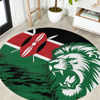 Round lion-head rug, Kenya flag colors: green with red/black/white lion and patterns