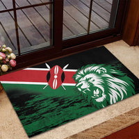 Kenya flag-style rubber doormat with green lion head and red emblem